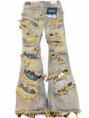 Valabasas Hard Crash Distressed Stacked Flare Jeans in Vintage Wash Size 34